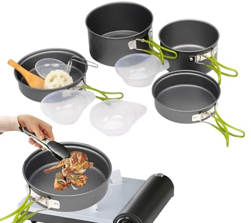 doyandader Camping Cookware Set, Outdoor Travel Cooker, Portable Stackable Pan with Handle for Motorhome, Student Dorm, Travel, Survival, Tailgating, Outdoor Activities, Backpacking, Hiking