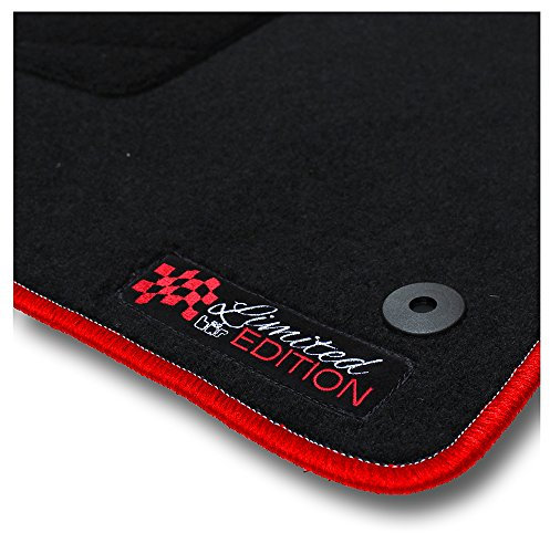 Bär-AfC Auto Fußmatten Limited Edition passend für Kia Ceed JD 2012-2018, Autoteppiche Nadelvlies Schwarz, Rand Kettelung Rot, Stick Logo Rot, Set 4-teilig, KI05149