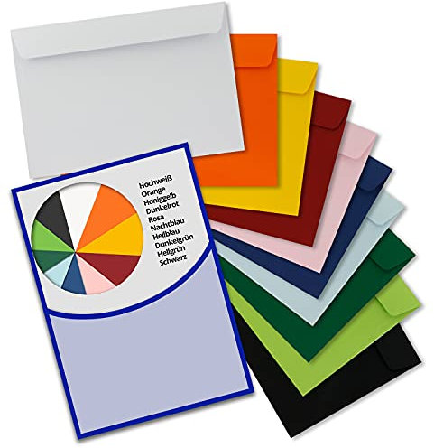 NEUSER PAPIER 50 Briefumschläge - Farbenmix-Paket 1 - DIN C5 Kuverts 16,2 x 22,9 cm - Kuverts mit Haftklebung ohne Fenster für Gruß-Karten & Einladungen - Serie FarbenFroh