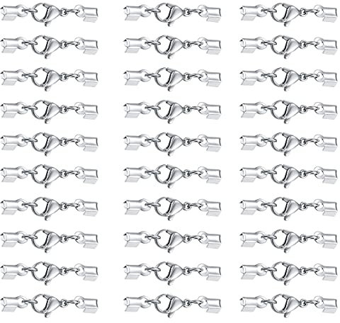 VEGCOO 30 Pezzi Chiusura Moschettone in Acciaio Inox Fermagli, Aragosta Fermagli Acciaio Inox Ganci Chiusure, Chiusura per Gioielli per Creazione Braccialetti Bigiotteria Fai Da Te