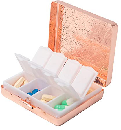 Einfache quadratische tragbare Pillendose aus Metall mit 8-Fach (Rosa)