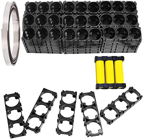 VISSQH 40 Stück 18650 Li-Batteriehalter, 3 Zellen Zylindrische Batterie Pack Halterung, Kunststoff Lithium Stehen + Nickel Streifen 10m für 18650 Li-Ionen DIY