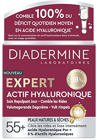 Diadermine - Tagescreme Expert – Pflege für Tag mit Hyaluronsäure – gegen Falten – glättet intensiv – reife und trockene Haut – Hyaluronsäure – Topf mit 50 ml