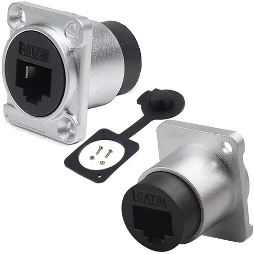 PENGLIN 2PCS RJ45 CAT6A Einbaustecker D-Typ, Abgeschirmtes CAT6A/6/5E/5 Ethernet LAN Kabel Bulkhead, wasserdichte RJ45-Kupplung mit Wasser- und staubdichter Kappe