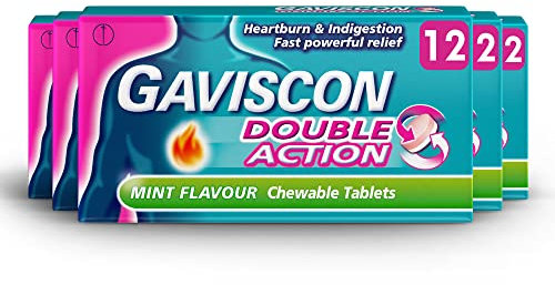 Gaviscon Double Action Tablets for Heartburn and Indigestion, Mint Chewable, Multipack of 5 x 12 Tablets, Total 60 Tablets