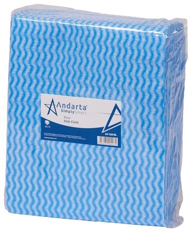 Andarta - Blue J-Dish Cloths - Pack of 50 (35 x 42cm) - Versatile Cleaning Cloths for Kitchens, Bathrooms and General Areas - Absorbent, Quick-Drying, Washable and Lightweight