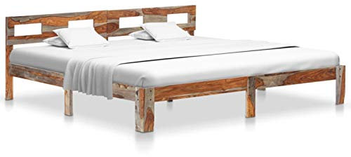 Homgoday Massivholzbett Holzbett Bettgestell Einzelbett Doppelbett Bettgestelle Jugendbett Bett für Gästezimmer Schlafzimmer Palisander 200x200 cm