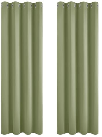 Deconovo Gardinen mit Ösen Blickdichte Vorhänge Wohnzimmer Vorhang Verdunkelung Blackout Curtain, 183x117 cm(HöhexBreite), Salbeigrün, 2er Set