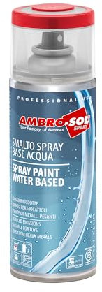 Ambro-Sol Smalto Spray a Base Acqua, a Basse Emissioni, Ritocco per Metalli, Legno, Vetro, Ceramica e Plastica, Conforme EN 71-3, Colore Rosso Traffico RAL 3020, 400 ml