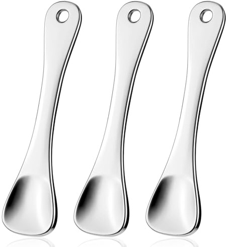 WY LIGHTING LEVEL 3Pcs Mini Skin Care Spoons Reusable Cosmetic Scoop Massage Metal Makeup Spatula Face Cosmetic Applicator Scoop Beauty Cosmetic Tool for Cream Lotions Moisturizers Mixing (3 Silver)