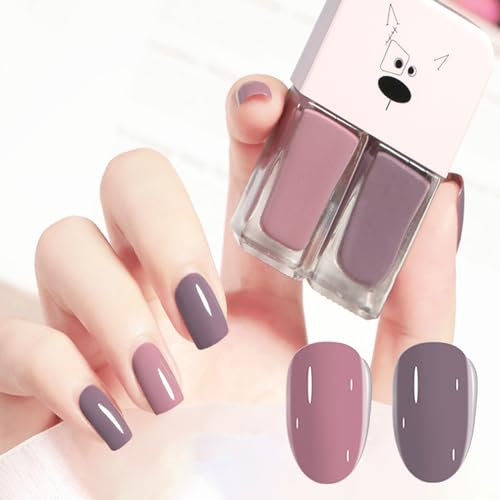 2-in-1 Nail Polish Set, Gray Pink & Purple Quick Dry Nail Polish Long Lasting Nail Varnishes, No Need Cure Classic Natural Chip-resistant Nail Polish, DIY Nail Art Manicure, Gift for Girls & Women