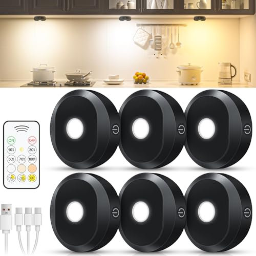 WILLED Vitrinenbeleuchtung LED Kabellos,USB Aufladbar LED Spots Akku mit Fernbedienung,3 Lichtfarben Schrankbeleuchtung,Unterbauleuchte Küche,Indirekte Beleuchtung mit Timer Funktion (6er Pack)