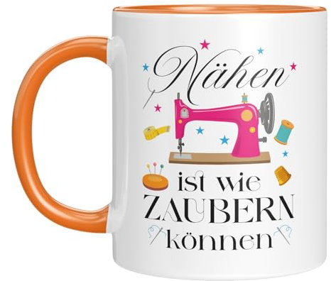 LIEBTASTISCH Kaffeetasse für Näherinnen mit Spruch | Nähen ist wie Zaubern können, mit Motiv Nähmaschine | Kaffeebecher 330 ml | Geschenkidee