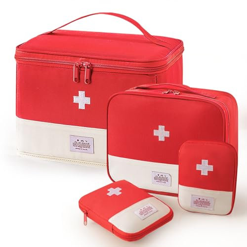 MIDINGCAI Porta Medicine da Casa, 4 Set di Porta Medicine da Viaggio, Cassetta Pronto Soccorso con Scomparti, Scatola Porta Medicinali Per Gite All'Aperto In Famiglia