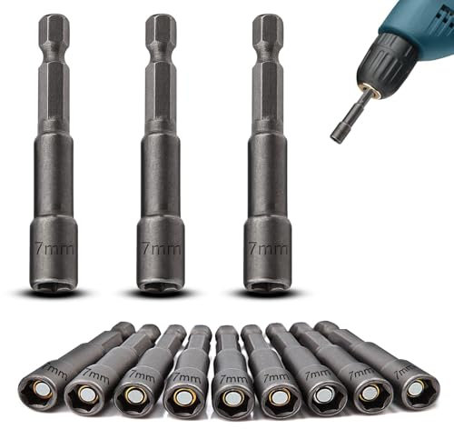 TXXATX 12 Pièces Douille Visseuse Magnétique 7 mm Adaptateur Douille Visseuse 1/4 Embout Visseuse à Choc Hexagonale Adaptateur Embout Douille pour Tournevis à Écrou Clé à Douille Visseuses sans Fil
