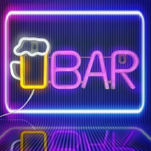 Bar Bier Neon Schilder LED Bar Neon Light, USB oder 3-AA Batterie Batterieantrieb Blue Leuchtreklamen für Bar Deko Leuchtschild Wanddekoration Neon Light