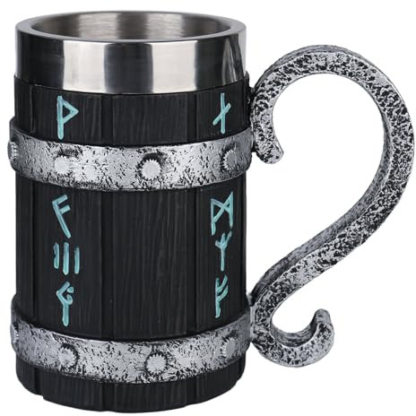 bssmmai Viking Wooden Barrel Beer Mug, Chope à bière faite à la main en bois avec doublure en acier inoxydable 600 ml, gobelet médiéval pour café/boisson/jus pour hommes