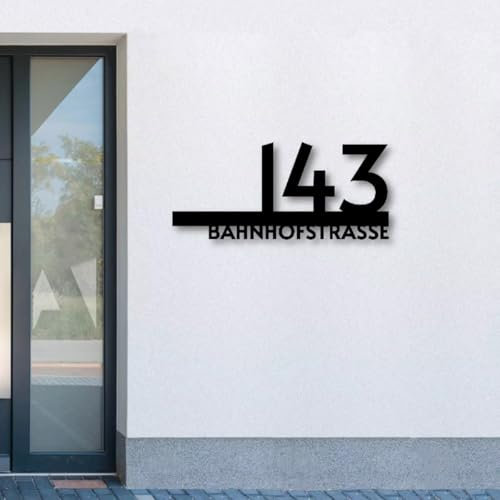 Letrero de metal moderno con el número de la casa, letrero de dirección de casa personalizado con nombre de calle (1)