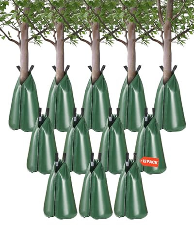 VEVOR Tree Watering Bag, 12 Packs 20 Gallons Watering Bags for New Trees, 5-9 Hours Slow Release Refillable Tree Drip Irrigation Bags with Zipper, Durable Tree Watering System for Deep Root Targeting