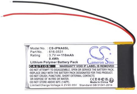 TECHTEK Battery 110mAh compatible with iPod Nano 6th, ipod nano 6th generation replaces 616-0531