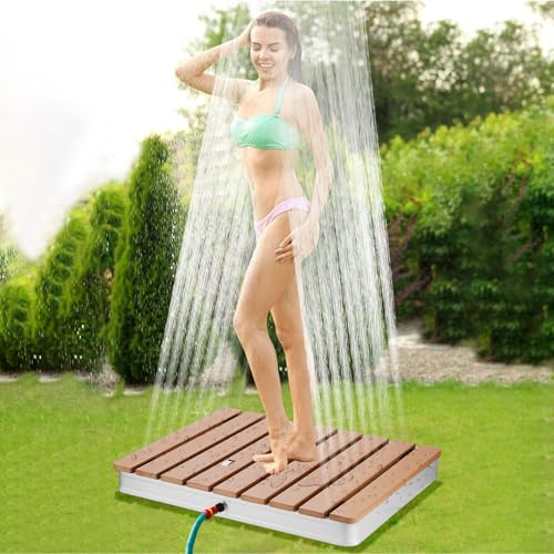 Bsteciar Gartendusche Aussendusche, Bodendusche Outdoor mit Fußrad Einstellbar für Pool Sauna, Fontänenhöhe bis zu 3m, rutschfest, UV & Wetterfest, für Standard Gartenschläuche (Rechteck)