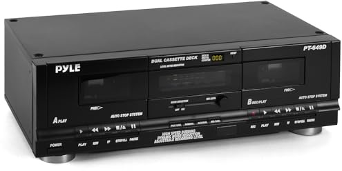 Pyle Home Digital Dual Cassette Deck Media Player Music Recording Device with RCA Cables Switchable Rack Mounting Hardware CrO2 Tape Selector Included 3 Digit Counter - 110V/220V
