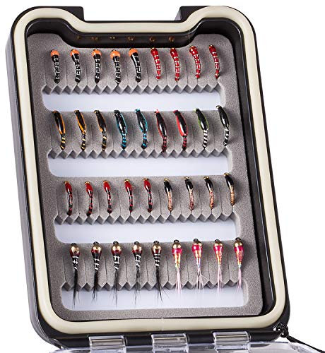 Bassdash Pesca Mosche Artificiali Esche Set Assortimento di Mosche Trota Bass con Fly Box Pezzi con Mosche secche/bagnate, ninfe, Stelle filanti, Popper