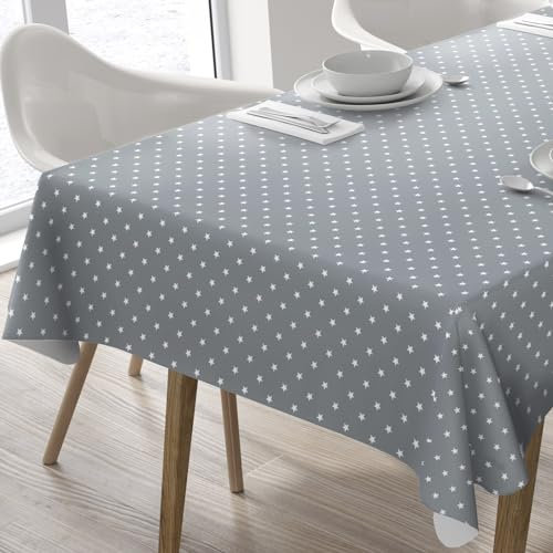 Wachstuch Tischdecke Abwaschbar Eckig 140 x 180 cm Sterne Hellgrau