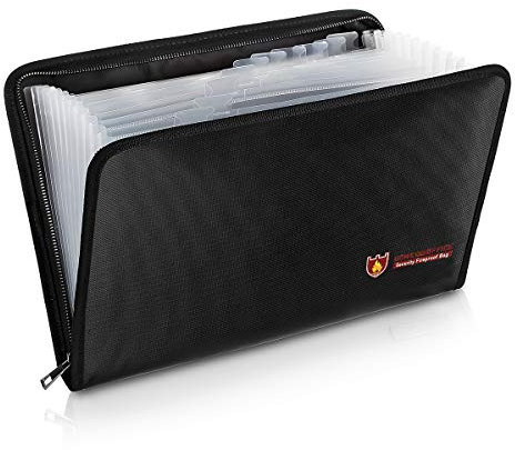 Feuerfester Aktenordner 12 Taschen, Feuer- und wasserfester Geldbeutel Dokumententasche A4 Größe mit Reißverschluss für maximalen Schutz Dokument, Bargeld, Umschlag, Pass