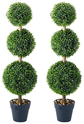 Garden Mile Set Of Two Large Artificial Topiary Trees Weatherproof And UV Resistant Faux Plants For Outdoors Artificial Trees In Pots For Doorways Porches Decking Long Lasting Fake Plants