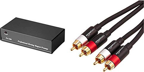 Hama Stereo Phono-Vorverstärker PA 506 (für Plattenspieler, inkl. Netzadapter 230V/50Hz, 3000mA, Cinchkabel 0,9 m) & Amazon Basics PBH-20217 - Cinch-Audiokabel, 2 x Cinch-Stecker auf 2 x Cinch-Stecker