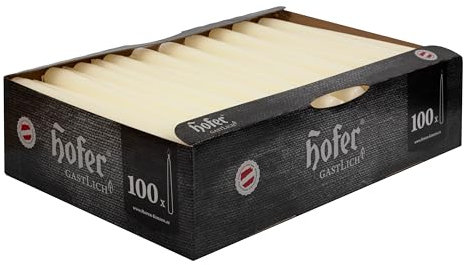 Hofer Spitzkerzen - Elfenbein - 2,3 x 25 cm - Set 100 Stabkerzen - Lange Brenndauer 7 Stunden - Ohne Duft Tafelkerzen - Tropfenfrei Leuchterkerzen - RAL Qualität Wachs - Made in EU