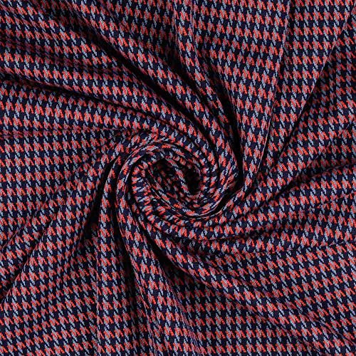 Jacquard, Knit, Marine/Koralle Hahnentritt Musterung als Meterware zum Nähen, 50 cm