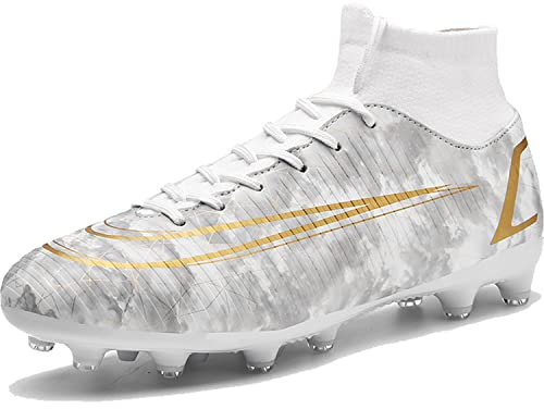 VTASQ Football Boots Men's Breathable Turf High Top Spikes Soccer Shoes Outdoor Cleats Professional Athletics Sneakers Teens Wear-Resistence Soccer Shoes Unisex White-6UK