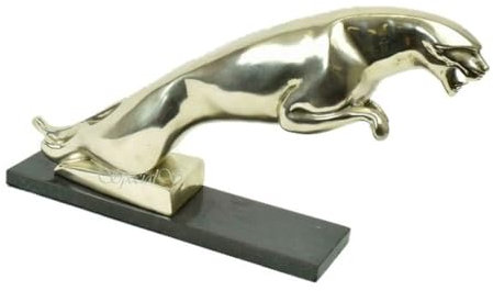 Casa Padrino Luxus Bronzefigur Jaguar auf Holzsockel Silber/Schwarz 54 x 13 x H. 29 cm - Versilberte Bronze Skulptur
