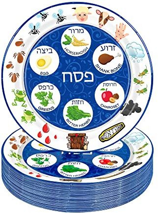 50 PCS Seder Plates for Passover, 9 Inch Renaissance Design Paper Passover Seder Plates, Disposable Pesach Plates for Passover Foods, Deluxe Quality Seder Passover Plates for Party Table Decorations