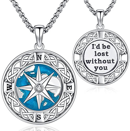 Kompass Halskette 925 Sterling Silber Kompass Zirkon Anhänge Halskette Herren Damen Amulett Schmuck Geschenke für Familie Freunde zum Jahrestag Abschluss