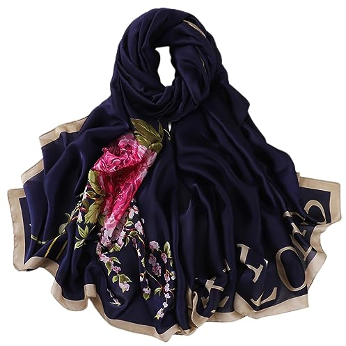 FAIRYGATE Floral Scarf Ladies Silk Scarfs for Women Soft Lightweight Satin Shawls Long Elegant Scarves Warm Smooth Shawls 43024