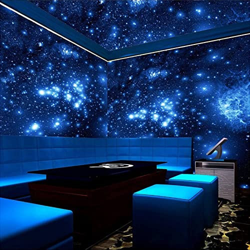 Stereoblaues Nachtuniversum Fototapete, Weltraumleuchtende Sterne Tapete für Wand, Wandbild Dekoration - für Wohnzimmer Schlafzimmer die Mauer 150 x 70 cm