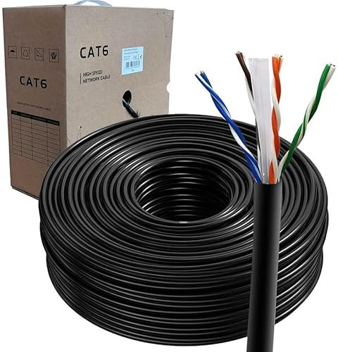 JUSTOP Carrete de cable Ethernet para exteriores CAT6 de 100 m, núcleo sólido CCA de 330 pies, CAT 6, cable de red LAN, rollo en caja de extracción