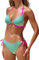 CUPSHE Damen Bikini Set Neckholder Triangel Push Up Bikini Low Waist Kontrastpaspeln Bademode Zweiteiliger Badeanzug Swimsuit Mintgrün/Rosa L