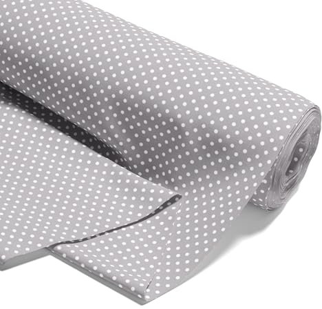 Stoff Meterware Baumwollstoff 5 M x 160 cm - Stoffe zum Nähen aus reine Baumwolle Fabric Futterstoff Dekostoff für Patchwork Canvas und Sewing Nähstoff Hellgrau mit weißen Punkten