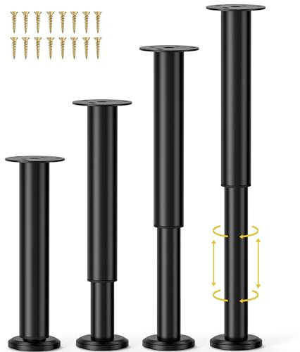 Wlrrcwdttc 4 Stück höhenverstellbare Bettstützbeine für Bettgestell/Bett-Mittellamellen, Metall, verstellbare Möbelbeine 25,4–43,2 cm, für Bett/Sofa/Schrank/Couch/Kommode/Tisch – schwere