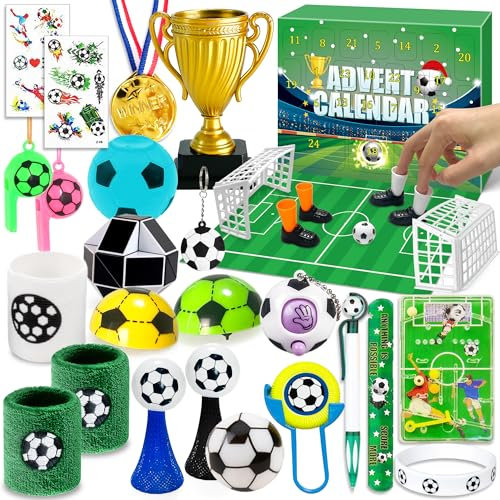 Edmirfun fußball set adventskalender 2024, mit 24 Spielzüge zum Thema Fußballweltmeisterschaft, 24 Tage Weihnachts-Countdown-Adventskalender, Weihnachten fußball geschenke für jungs
