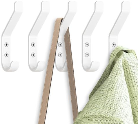 GlazieVault Coat Hooks for Wall – Door Hooks (5 Pack) - Heavy Duty Coat Hooks Wall Mounted - Premium Design Rust Free Wall Hooks for Hanging
