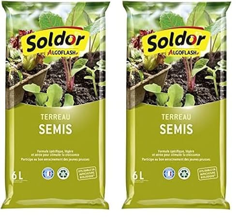 ALGOFLASH Terreau Semis, Bouturage et Repiquage, UAB, Prêt à l'emploi, Fabriqué en France, 6 L, TSEB6 (Lot de 2)