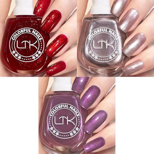 Glitter Nail Polish, Red Nail Varnish, Holographic Quick Dry Nail Polish No UV Lamp Curing, Long Lasting, Chip Resistant, Non-Toxic, Quick Drying, Salon Manicure, At Home Manicure for Women (2-27-42)