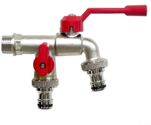 Rubinetto in ottone con 1 ingresso e 2 uscite per soluzioni efficienti di irrigazione del giardino (B)