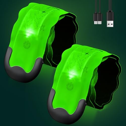 Fitense 2 Pièces Brassard Reflechissant LED Running - 5 Couleurs & 3 Modes Bracelets LED Réfléchissants Rechargeable USB, Bandes Lumineuses à Haute Visibilité pour Jogging, Course, randonnée du Chien