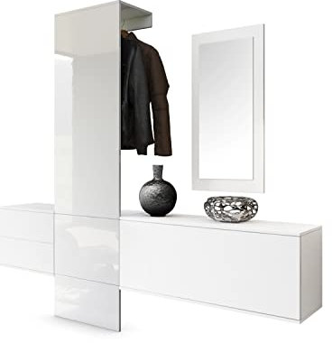 Vladon Garderobe Wandgarderobe Carlton Set 1, Made in Germany, Korpus in Weiß matt/Paneel in Weiß Hochglanz